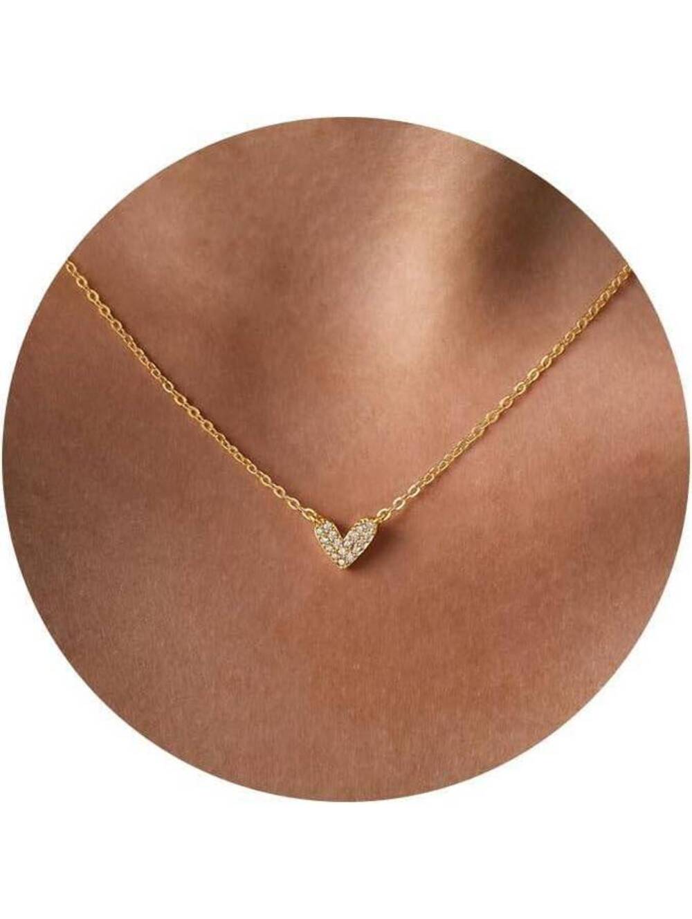 SWEETASK Gold Heart CZ Pendant Necklace, 16–18 Inch